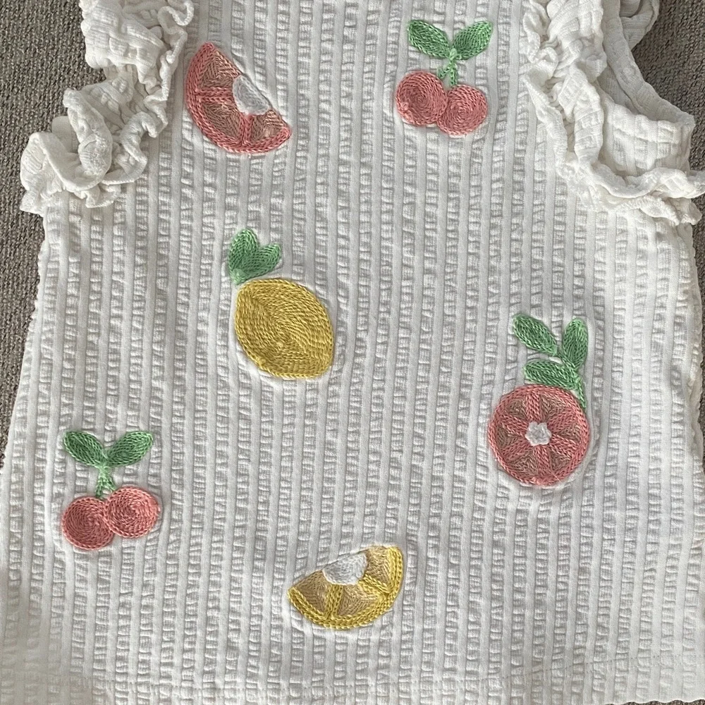 C&C California White Fruity Ruffle Tank Top